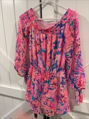 Pink Floral Off-Shoulder Women’s Romper Perfect Condition 💜💜 Lilly Pulitzer